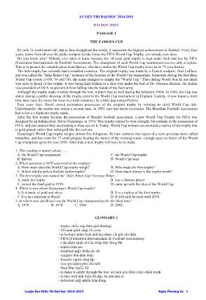 Luyện thi Đại học phần đọc hiểu Tiếng anh lớp 12 - Năm học 2014-2015
